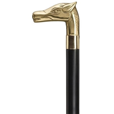 Harvy Canes - Solid Brass Cast Horse Head - Walking Cane - 36" - Brass/Black