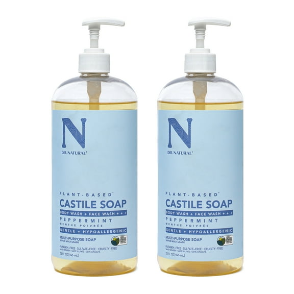 Dr. Natural Castile Liquid Soap, Bathroom Soap, Peppermint, 32 oz, 2 pk