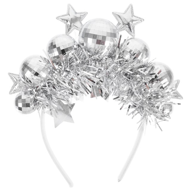Diadema de bola de discoteca para mujer: Aro para el pelo con estrella y espumillón para fiesta de discoteca. Tocado festivo para mujeres y niñas. Accesorios para disfraz de Nochevieja.