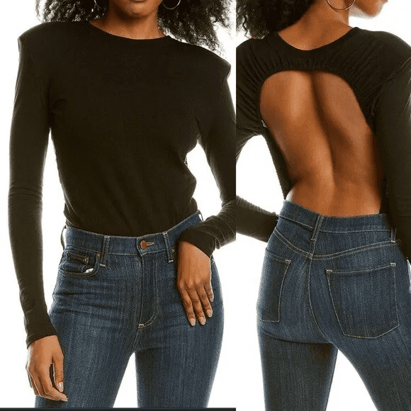 Danielle Bernstein WeWoreWhat Women's Open Back Bodysuit Black Size Small