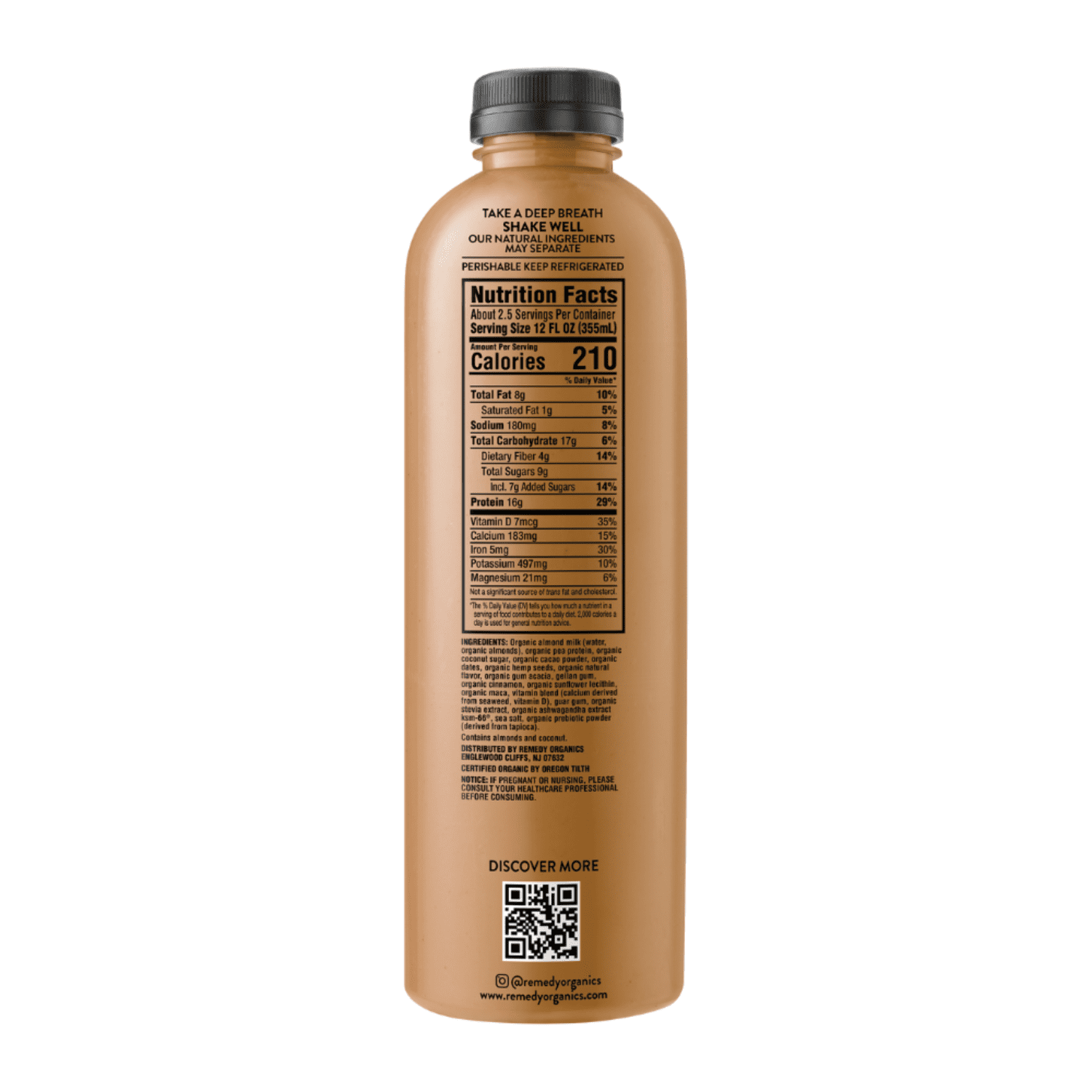 (2 pack) Remedy Organics Plant Based Cacao Essentials Instant Nutritional Liquid Shake, Multi-Serve, 32 fl oz