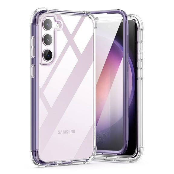 Suritch Clear Case for Samsung Galaxy S23 Plus, Shockproof Rugged Hard Shell with Screen Protector, Purple Edge