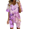 thumbnail image 2 of Summer Hot Saving! ITSUN Women Plus Size Outfit V-Neck Blouse Short Sleeve Tops Shorts Printed Casual Suit Leisure Sets Purple XXL, 2 of 5