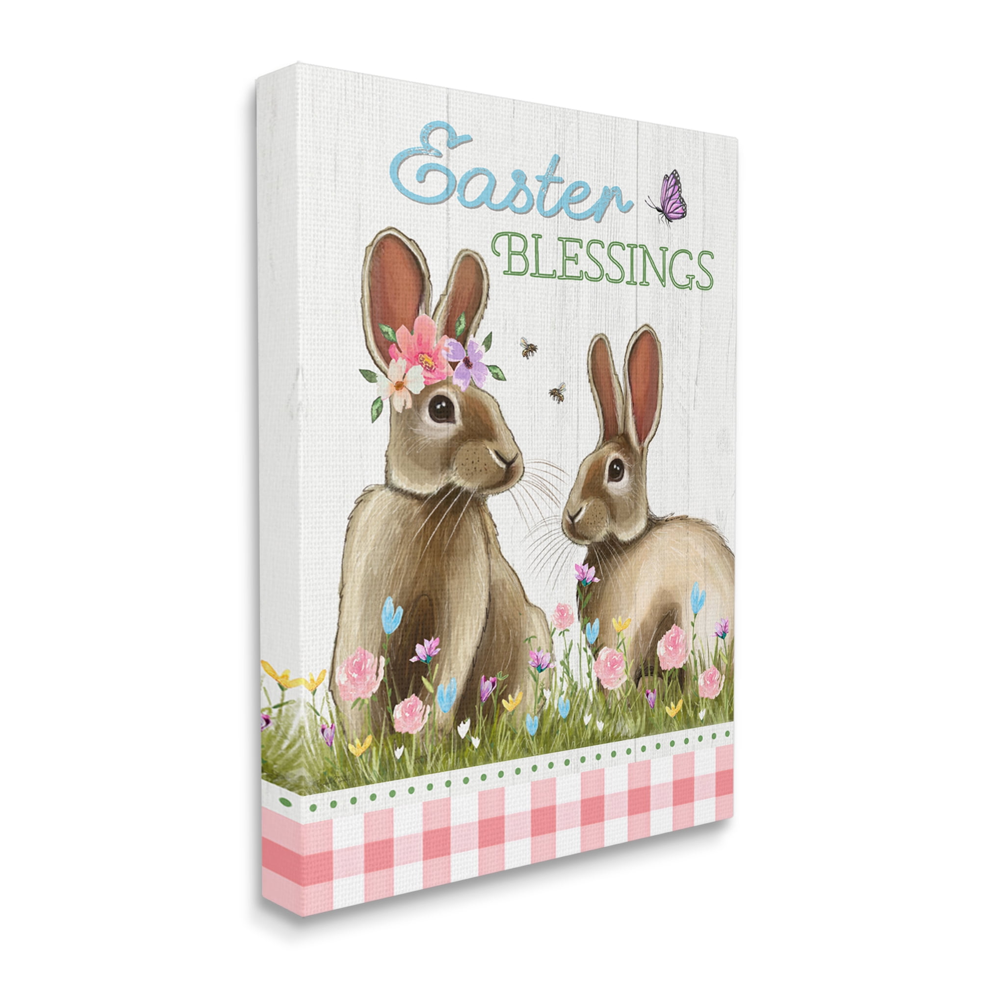 Easter Blessings Gingham Spring Bunnies Canvas Art, 30 x 40, By Elizabeth Tyndall