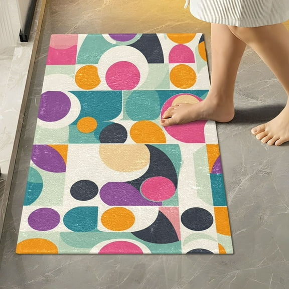 Yayeee Bath Rug for Bathroom Floor Non Slip Rectangle Fluffy Soft Absorbent Mat, 16"x24", Green Geometric