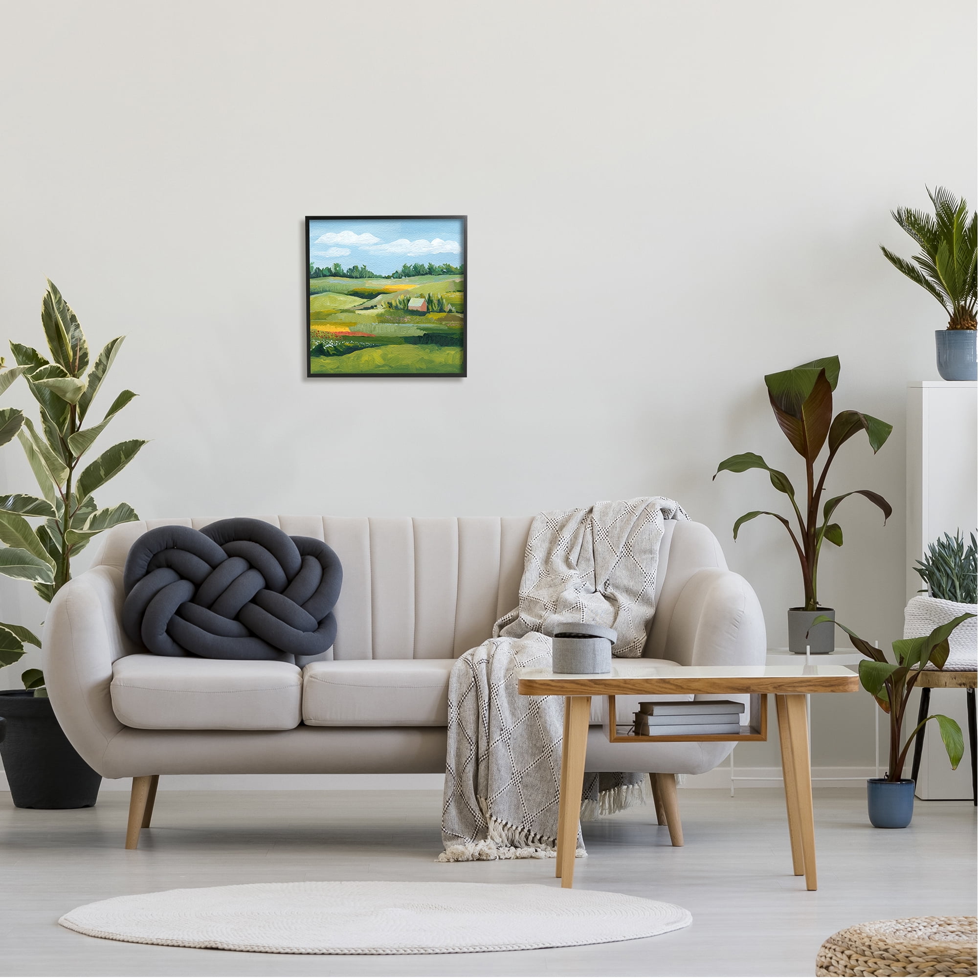 Stupell Peaceful Farmland Fields Greenery Landscape Painting Black Framed Art Print Wall Art