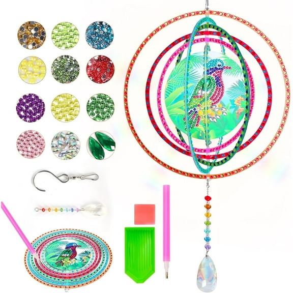 Diamond Art for Kids Girls Birthday Presents Art and Craft Kits for Kids Age 5-12 Year Old Girls Boy Toys,Double Side Rhinestone Diy Diamond Painting Wind Spinner Windmills for Garden Outdoor