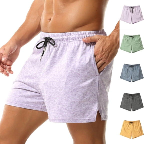 WIZUTIZ Men's Athletic Shorts Solid Color 4 Inch Inseam Quick-Dry Workout Running Lounge Bottoms with Pockets Elastic Waist Lightweight Polyester for Summer Outdoor Daily Gym Mens Fashion