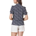 thumbnail image 3 of INSPIRE CHIC Women's Stand Collar Bow Tie Floral Short Sleeve Work Shirt Blue L, 3 of 6