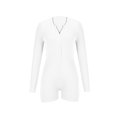 thumbnail image 6 of Wioihee Women Long Sleeve Romper Pajama Bodysuit Bodycon Shorts V Neck Jumpsuit Floral Sleepwear Nightwear Pjs White 8(L), 6 of 9