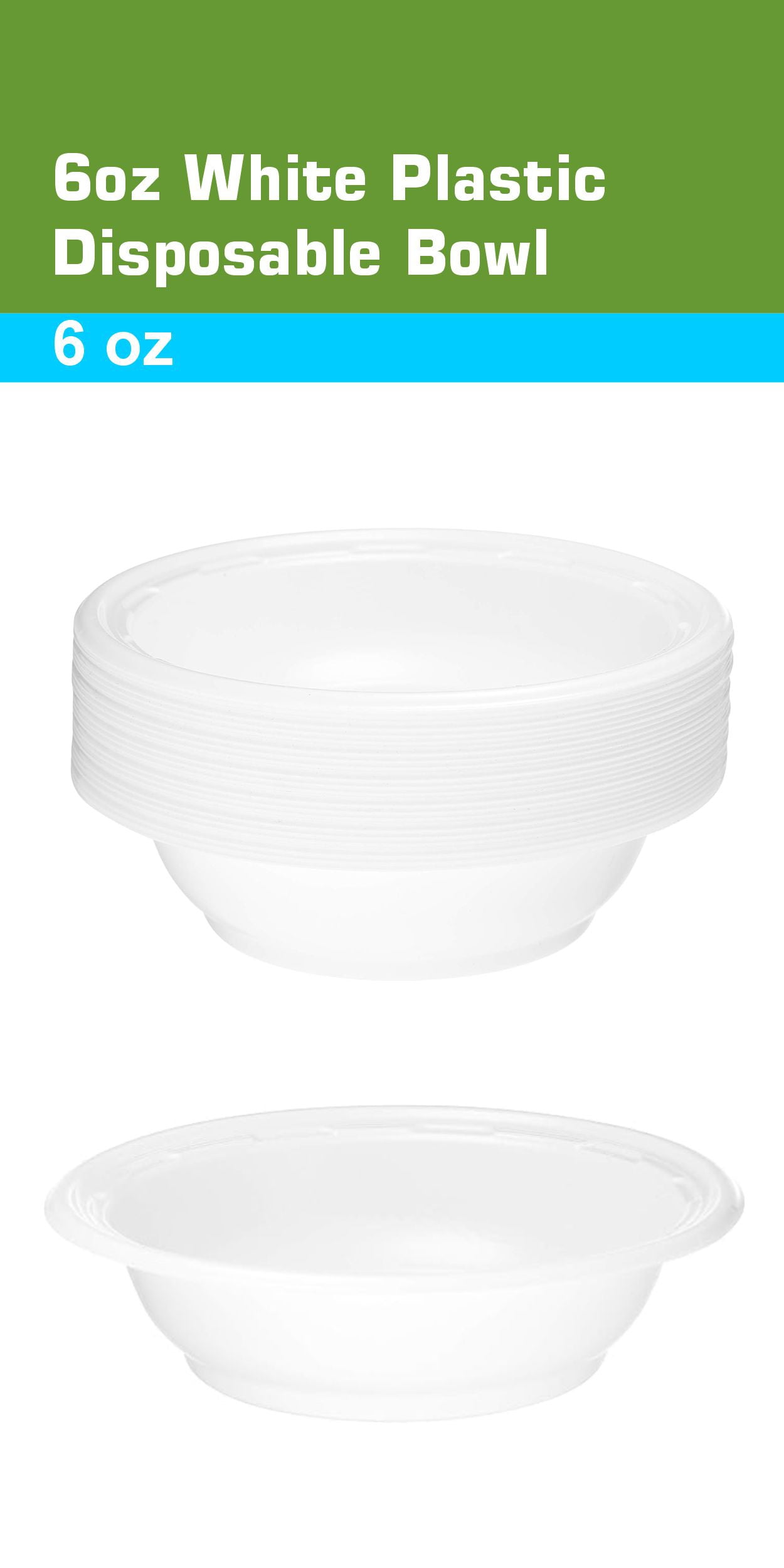 EcoQuality 6oz Disposable White Plastic Bowls - Plastic Dessert Bowls, Dip Bowls, Ice Cream, Sundae, Heavy Duty Plastic Soup Bowls for Baby Showers, Weddings, Birthday Party, Receptions (100)