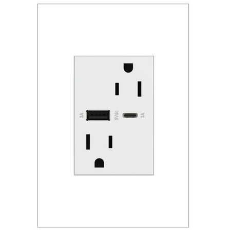 Legrand ARTRUSB156ACW4 Adorne 15 Ampere Tamper Resistant Electrical Outlet - White