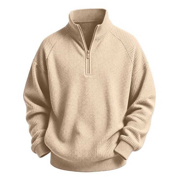 Ruiwill Toddler Boys Tshirts Fall Zip Up Stand Collar Long Sleeve Solid Color Pullover Soft Boys T-Shirts Size 3-4 Years Beige