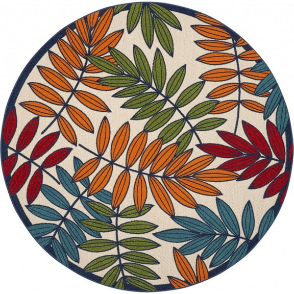 8’ Round Multicolored Leaves Indoor Outdoor Area Rug