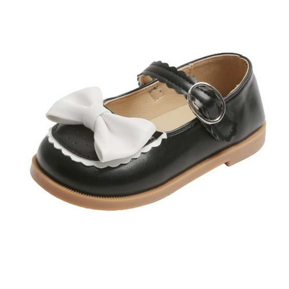 Odeerbi Toddler Girls Bow Princess Leather Shoes Nude Shoes Baby Children's Princess Shoes Soft-soled Shoes Bowknot 2025 Casual Small Leather Shoes Black 15-18 Months