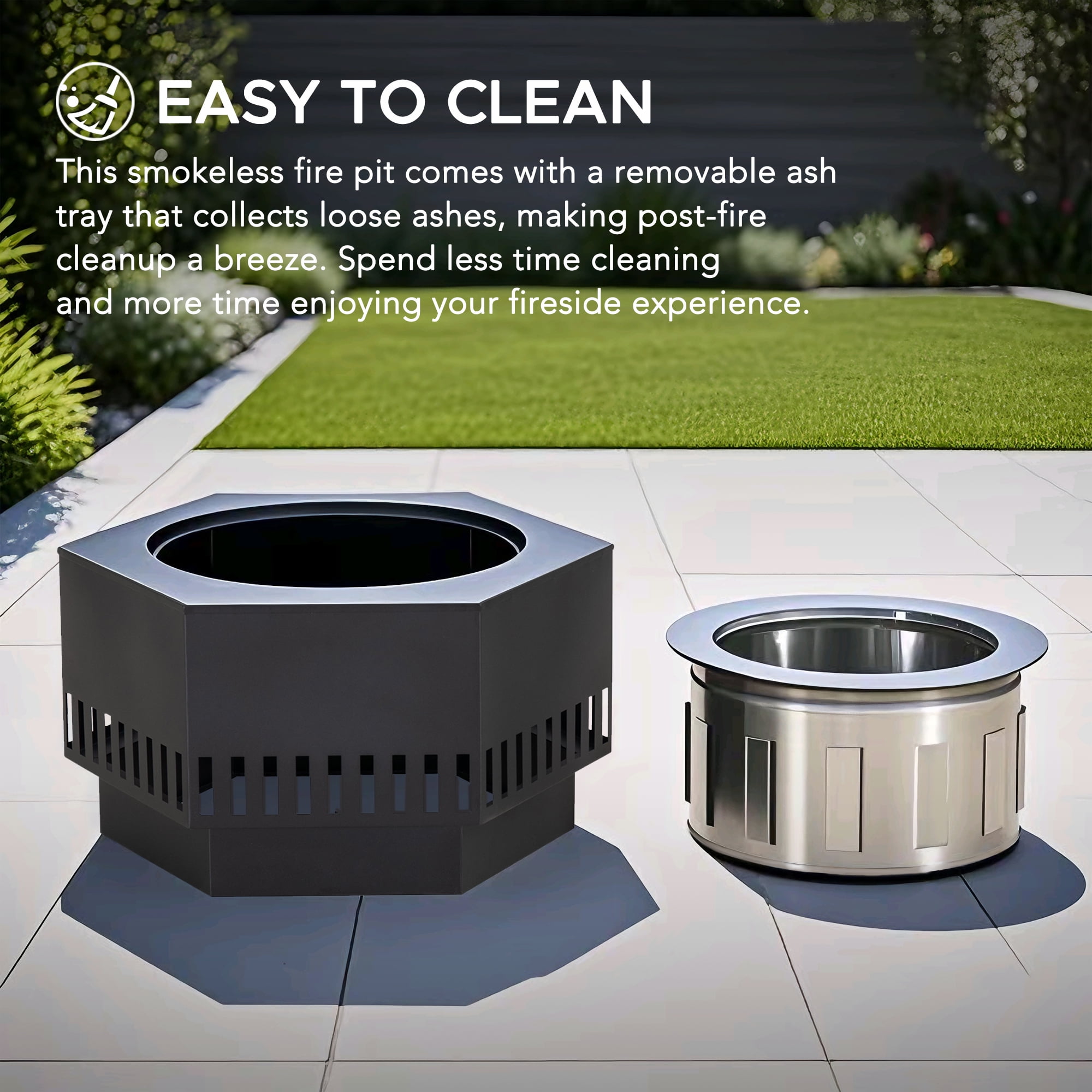 Sunjoy Outdoor 28 In Smokeless Fire Pit with Removable Ash Pan, Outdoor Portable Wood Burning Fireplace with PVC Cover and Fire Poker ,Ideal for Camping, Bonfire, and Backyard, Black