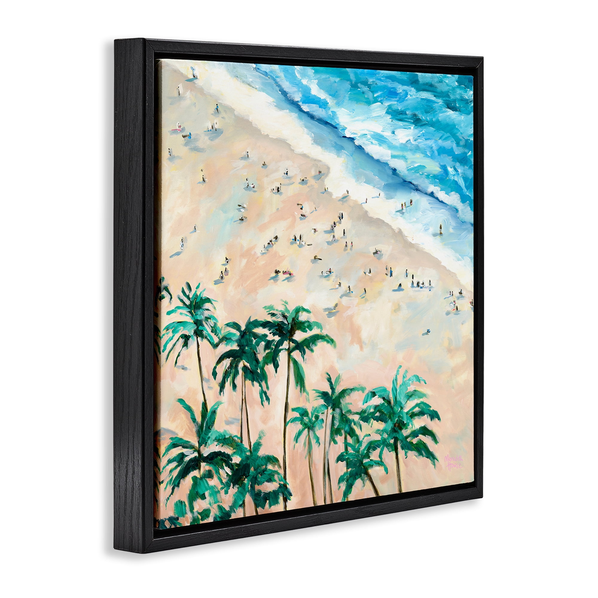 Stupell Industries Waikiki Beach Overview Black Framed Floater Canvas Wall Art, design by Meredith Howse