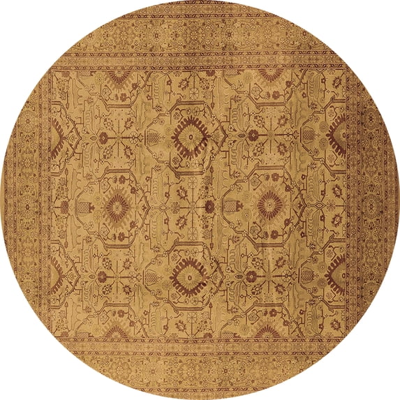 Ahgly Company Indoor Round Oriental Brown Industrial Area Rugs, 7' Round