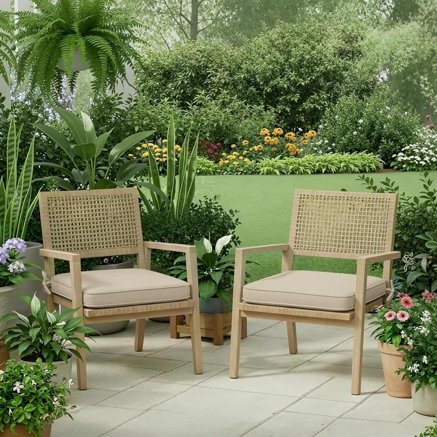 21 x 21 Inch Outdoor Chair Cushion Set of 2, Fade-Resistant and Water-Resistant Solution-Dyed Polyester Fabric Patio Chair Cushions with Straps for Outdoor/Indoor Dining Chairs