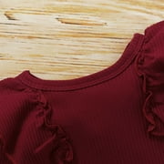 Kayannuo Baby Girl Clothes Long Sleeve Fall Winter Newborn Baby Girl Clothes Infant Outfits Ruffle Sleeve Romper Bodysuit Floral Pants Toddler Girl Outfits,Red