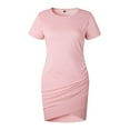 thumbnail image 5 of Women's Casual Dresses Summer Round Neck Pleated Stretch Short Dress, 5 of 6