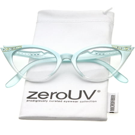 zeroUV - Women's Retro Rhinestone Embellished Clear Lens Cat Eye Glasses 51mm -