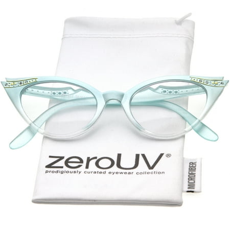 - zeroUV - Women's Retro Rhinestone Embellished Clear Lens Cat Eye Glasses 51mm - 51mm