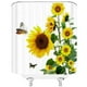 thumbnail image 3 of Cortina de ducha con girasoles, flores amarillas y hojas verdes, tela blanca para baño, 3 of 6