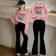 thumbnail image 2 of SGMVNU Girls 2 Piece Clothes Set Graphic Sweatshirt with Flare Leg Pants Fall Winter for Girl Cute Tracksuit Kids Outfits(Size 4-5 Years,th6_1-Pink), 2 of 3