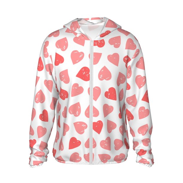 Fotbe Pink Hearts1 Chaqueta con Protección Solar UPF 50+ para Hombre y Mujer, Camisa con Capucha y Bolsillos-Small