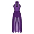 thumbnail image 6 of IEFIEL Womens Sleeveless Lyrical Dance Dress Illusion Deep V-neck Mesh Split Maxi Dress Flowy Modern Dance Leotard Purple XXL, 6 of 7