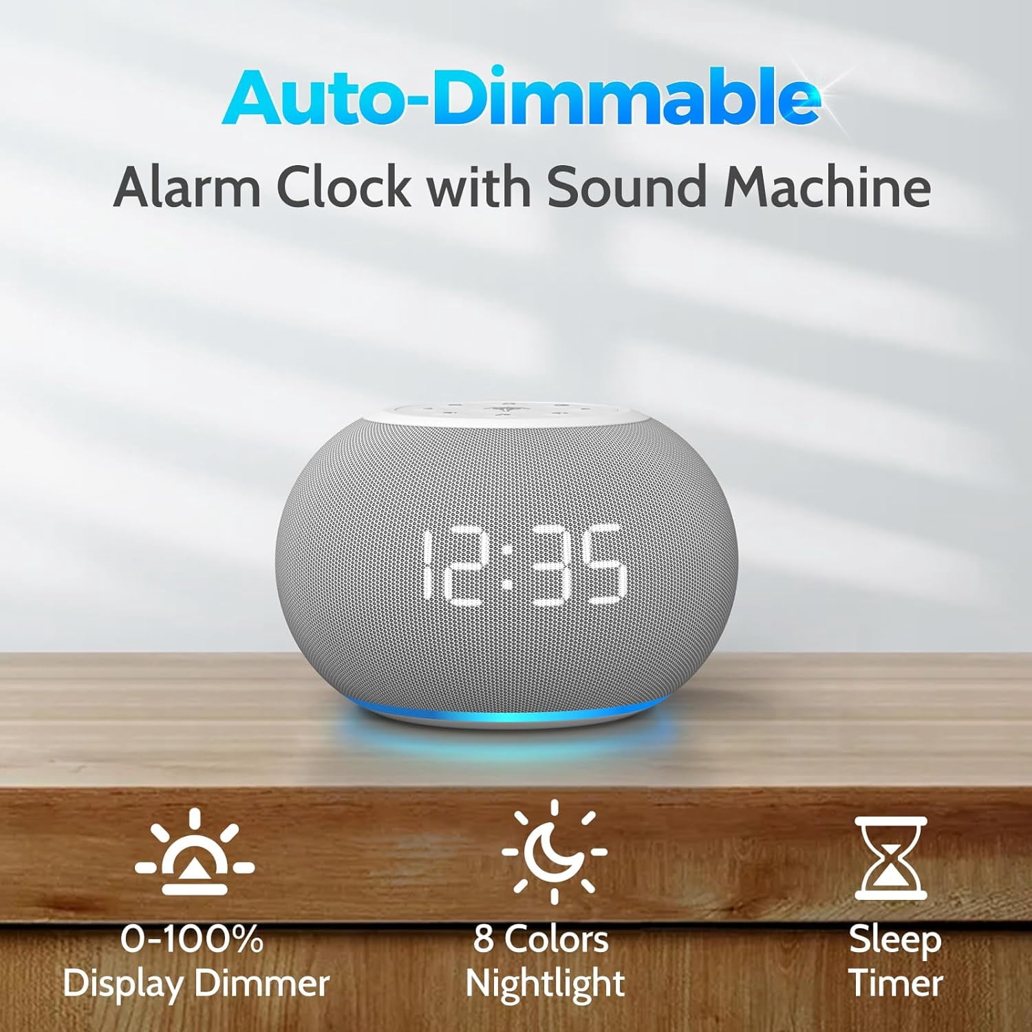 Auto-Dimmable Sound Machine with Night Light, 20 Soothing Sounds, LED Digital Display, Sleep Timer, Precise Volume Control, White Noise Soother for Baby, Adults, Bedrooms
