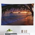 thumbnail image 1 of Hawaiian Tapestry, Palm Tree Rocky Shore Caribbean Mist Traveling Resort Scenic, Fabric Wall Hanging Decor for Bedroom Living Room Dorm, 2 Sizes, Almond Green Pale Yellow, by Ambesonne, 1 of 1
