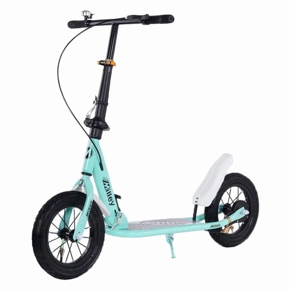 Shock-Absorbing Foldable Commuter Kick Scooter With 12" Large Smooth Rolling Rubber Air Tires Green