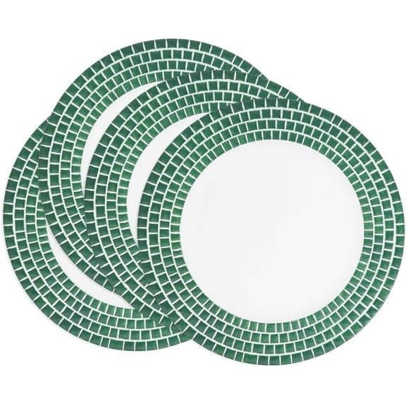 Fennco Styles Tile Border Decorative Charger Plates 13" Round, Set of 4 - Green Table Chargers for Dining Table, Wedding, Holiday & Event Décor