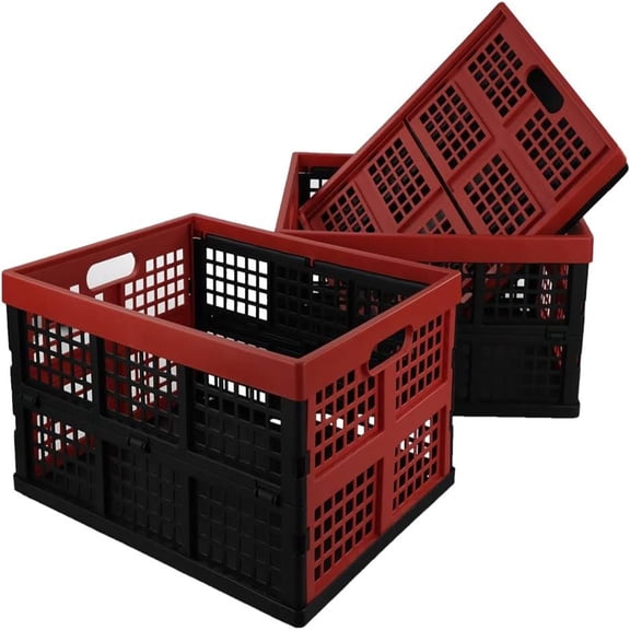 34 Quart Collapsible Storage Bins, Stackable Milk Crate, 3 Packs