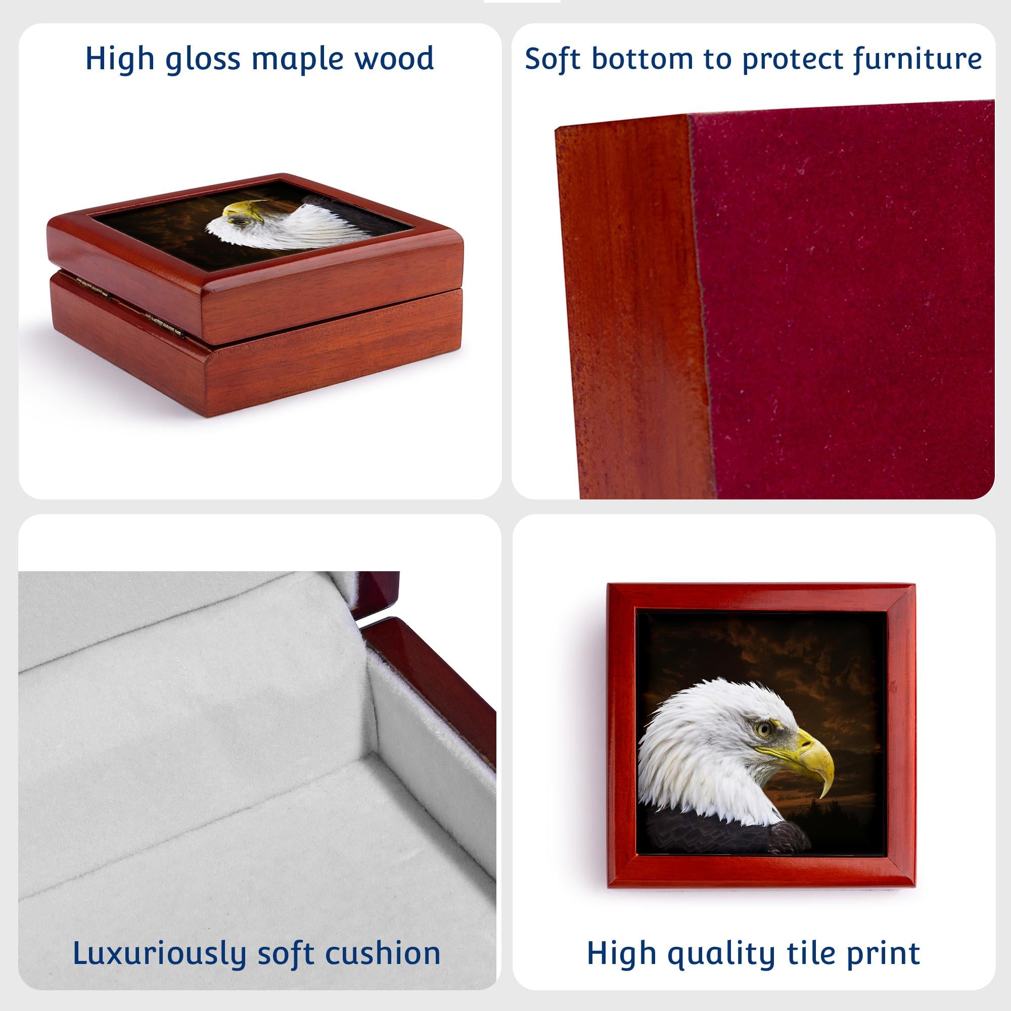 3dRose, American Bald Eagle Art Home Décor and Art, Jewelry Box 5.5x5.5 inch with 4 inch tile