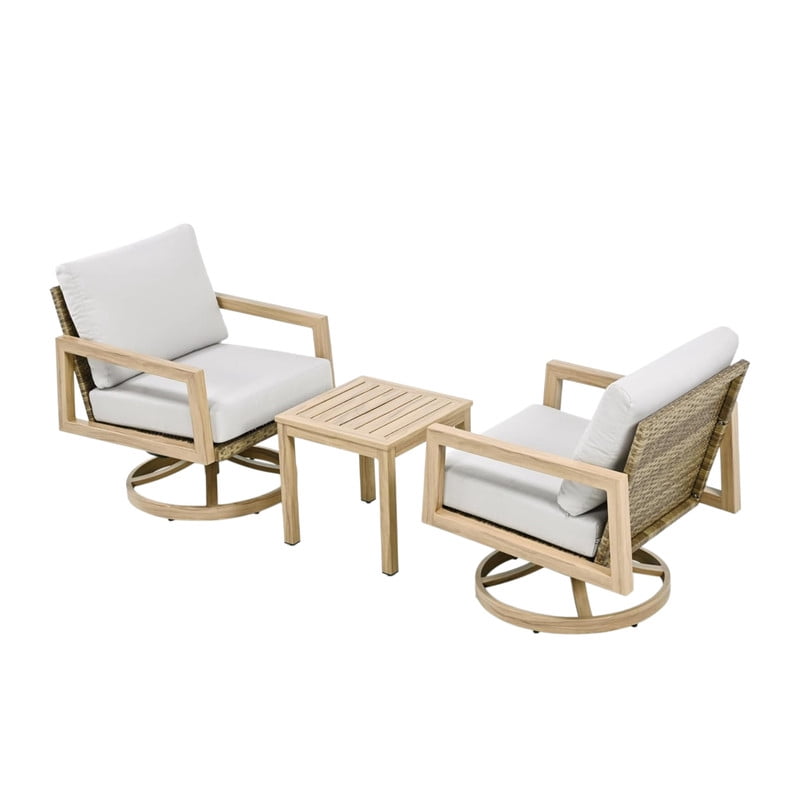 3-Piece 2 Patio Swivel Chairs & 1 Aluminum Side Table, Outdoor Chat Sets with Cushions