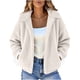 thumbnail image 2 of HongQid Women's Coat Casual Lapel Fleece Fuzzy Faux Shearling Zipper Coats Warm Winter Cropped Outwear Jackets, 2 of 8