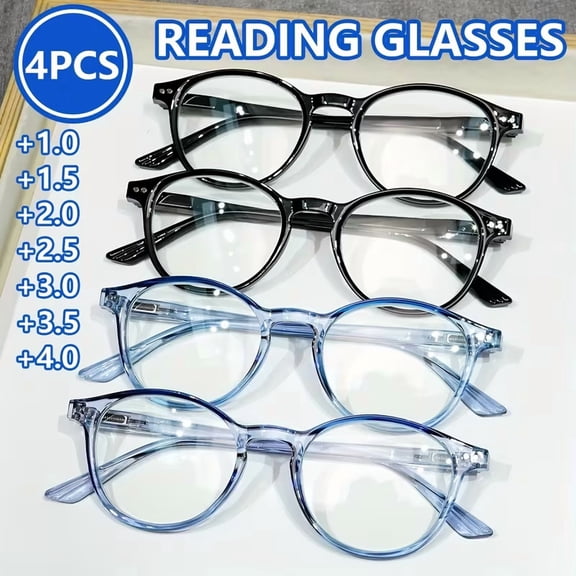 4 Pack Reading Glasses for Women and Men, Square Frame Readers, 1.00 to 4.00 Magnification, Fashion Eyeglasses for Everyday Reading