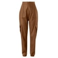 thumbnail image 4 of WTXUE Cargo Pants, Leather Pants Women's Faux Leather Loose Solid Pant High Waist Baggy Jogger Pant with Pockets, Womens Trousers Pantalones De Mujer Pantalones De Mujer, Khaki, 4 of 6