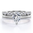 thumbnail image 1 of JeenMata Anillo Compromiso Solitario 2 Ct Corte Pera, Engaste 3 Puntas, Filigrana Milgrain Art Déco, Juego Anillos Boda Trío, Baño Oro Blanco 18 K sobre Plata, 1 of 6