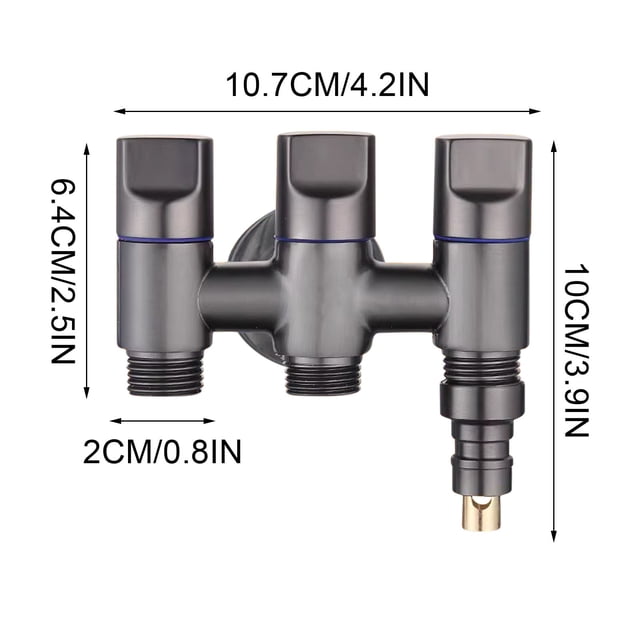 fheaev Stainless Steel One Inlet Three Angle Three Control Faucet Rust One-Inlet Three- Faucets Set