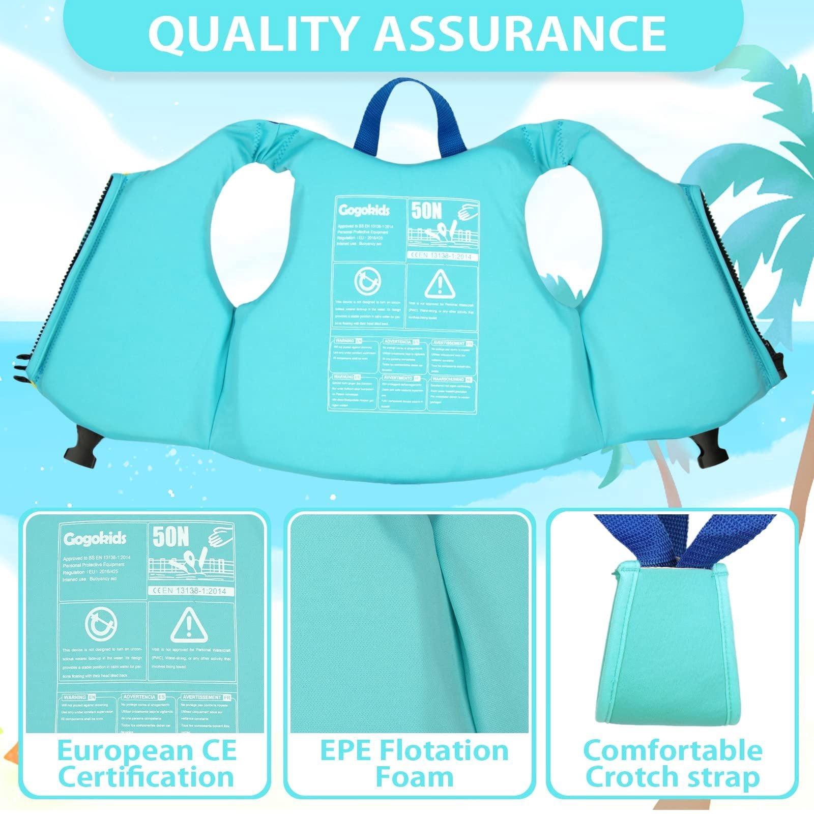 Gogokids Kids Swim Vest Life jackets for Toddler,Buoyancy Float Swim Learning Training Swimwear Vest Suitable for Boys and Girls 33-77 lbs/1-9 Years