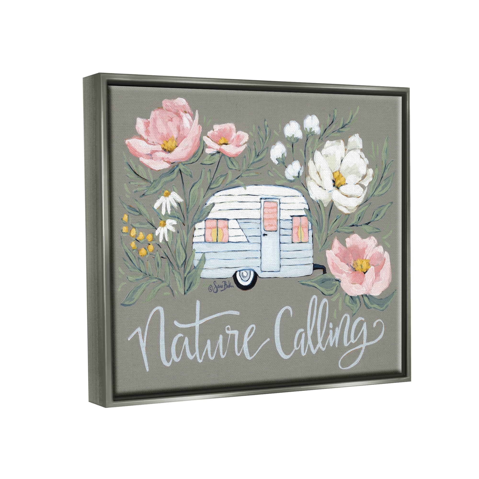 Stupell Industries Nature Calling Floral Camper Botanical & Floral Painting Gray Floater Framed Art Print Wall Art, 31 x 25
