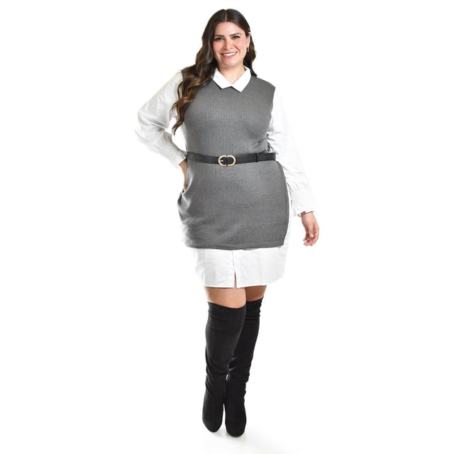 Vestido camisero con chaleco Roman Fashion /Tallas Extras, 3820 (Gris) gris 38