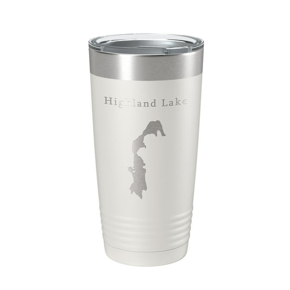 Highland Lake Map Tumbler Travel Mug Insulated Laser Engraved Coffee Cup Connecticut 20 oz White
