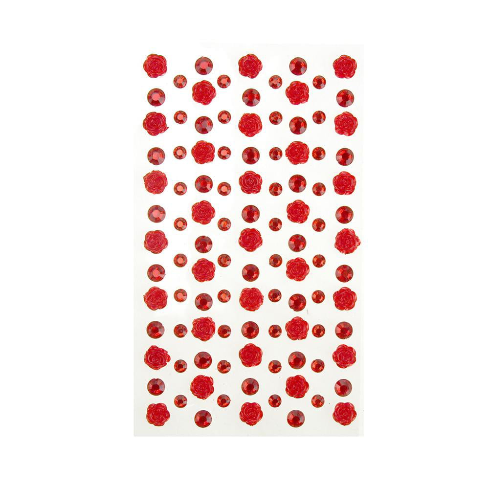 Wrapables 91-Piece Adhesive Rhinestone Crystal Diamond Sticker, 4/6/8/12mm, Red