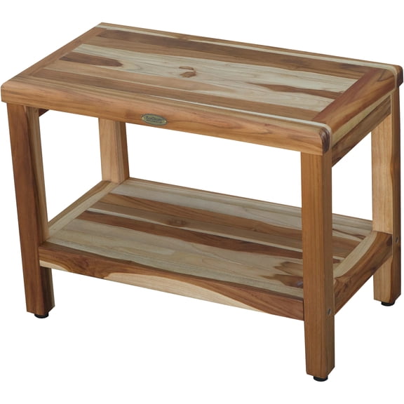 EcoDecors® Eleganto® 24" Teak Wood Shower Bench with Shelf in EarthyTeak® Finish