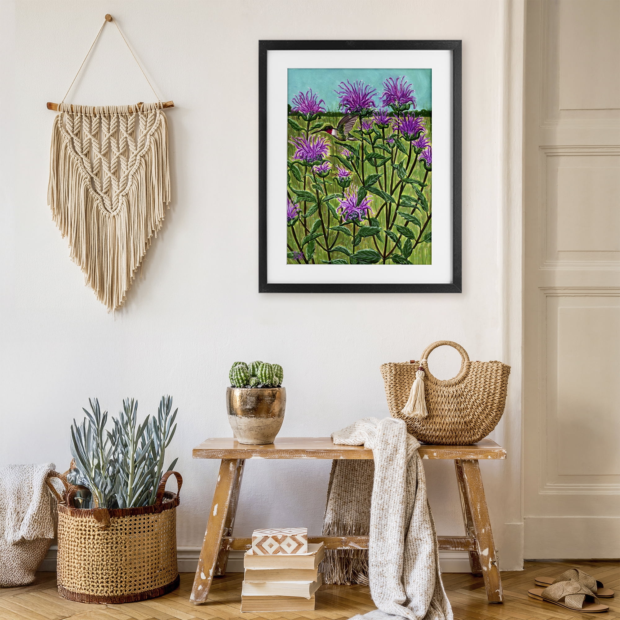 Stupell Industries Ruby Throated Hummingbird & Beebalm Black Framed Print Under Glass, design by Sarah Waldron Kimball